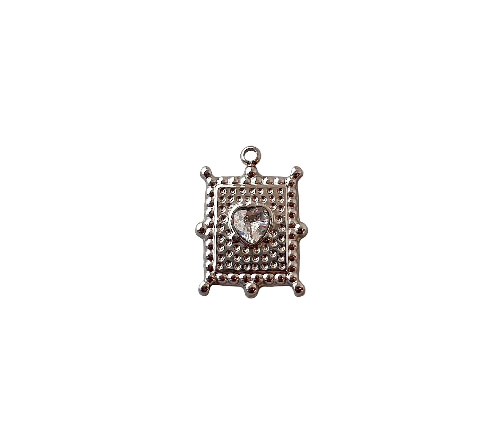 Silver Beaded Frame Heart Charm