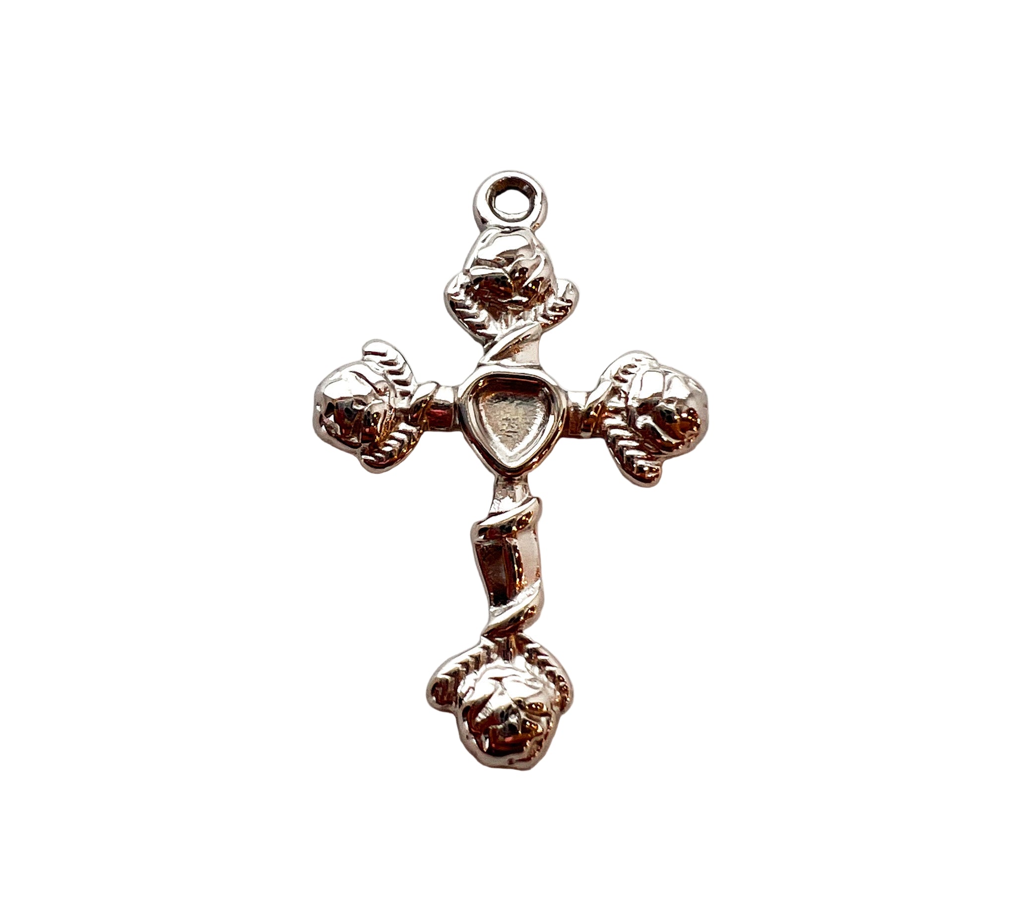 Large Silver Rose Cross Charm